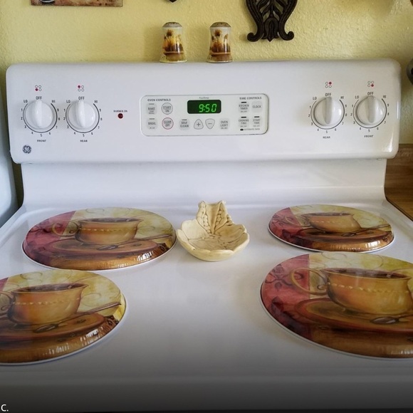 Stove Range Covers Coffee Themed By Range Kleen Set of 4 Multicolor White Gold - Picture 5 of 13